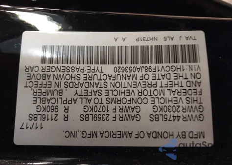 2018 Honda Accord Touring z USA, uszkodzony, nr VIN 1HGCV1F98JA053620